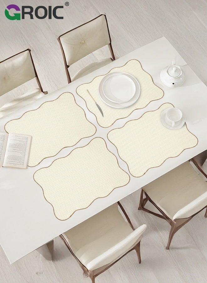 GROIC 4 Pcs Wave Edge Placemats, Heat Resistant Waterproof No-Slip Place Mats for Dining Table Kitchen, Washable PVC Table Mats, Restaurant Table Protection, Modern Minimalist Decorative Placemats - Image 1